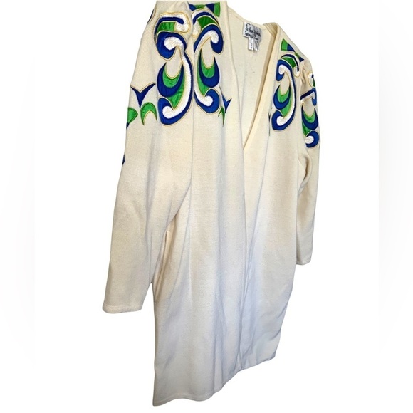 Arthur Kohler by Tricoville of London Wool Cream Ivory Cardigan Royal Blue Green - Picture 2 of 9